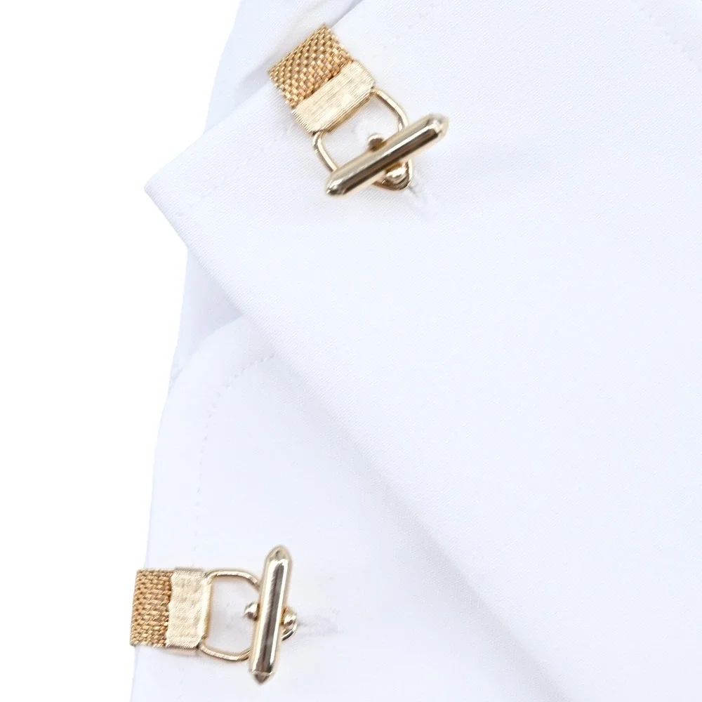 Vintage Gold Mesh Wrap Cufflinks Faux Jade Square Excellent Retro 70s Luxe